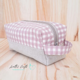 Estuche box cuadros vichy tonos pastel (rosa, gris, celeste) - Rosa