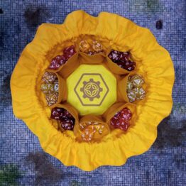 Bolsa para dados Amarillo y ocre con el símbolo del artífice de Dnd