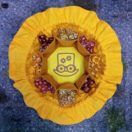 Bolsa para dados Amarillo y ocre con el símbolo de un sombrero steampunk