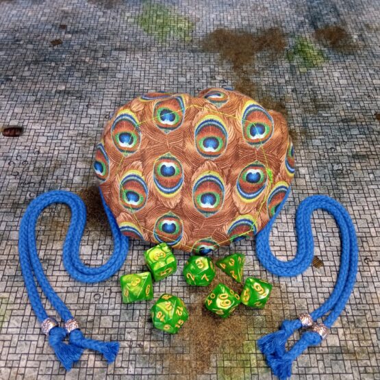 Saco para dados con tela de plumaje de pavo real