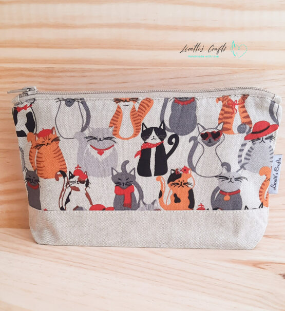 Neceser loneta con estampado de gatos – Hecho a mano