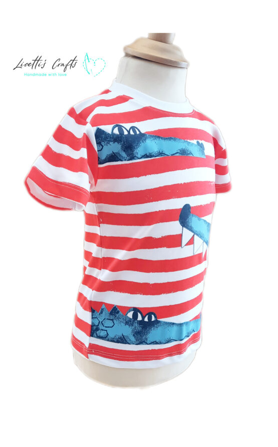Camiseta de cocodrilos para niños en algodón pima – Rayas rojas y blancas - Imagen 5