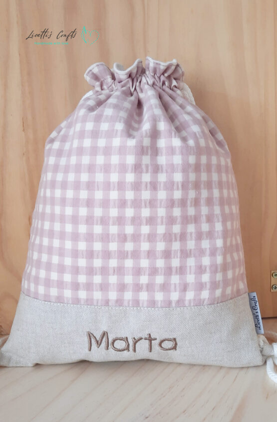 Mochila vichy con nombre bordado - Imagen 2