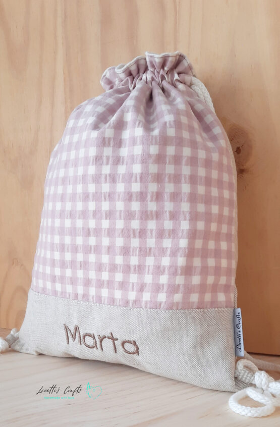 Mochila vichy con nombre bordado - Imagen 3