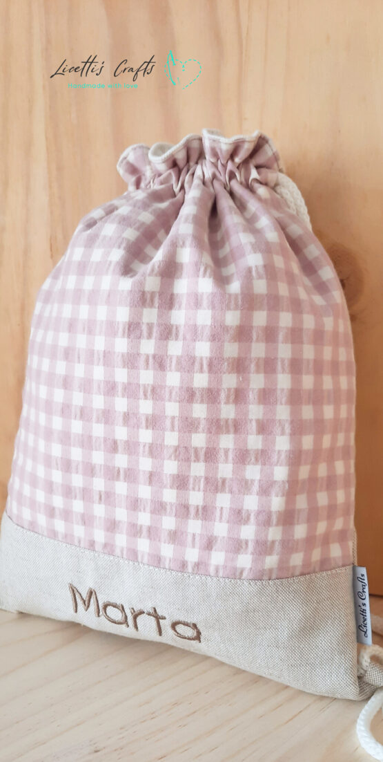 Mochila vichy con nombre bordado - Imagen 4