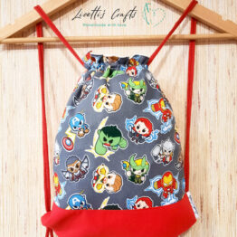 Mochila Avengers personalizada roja de algodón americano tipo saco