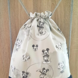 Mochila de tela de algodón 100% de Mickey y Minnie hecha a mano.
