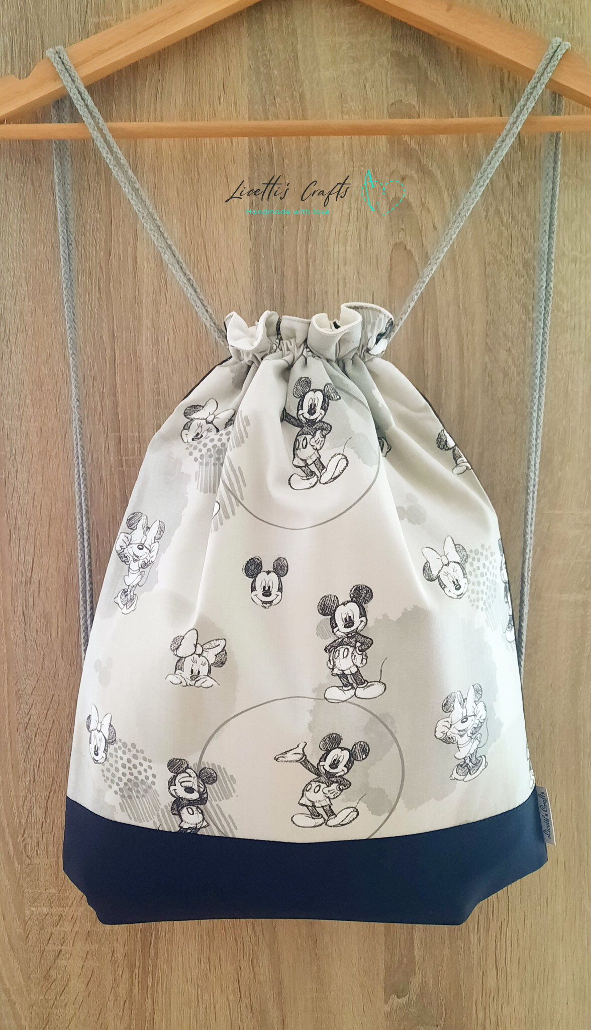 Mochila de tela de algodón 100% de Mickey y Minnie hecha a mano.