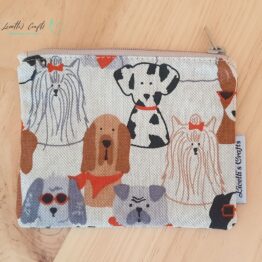 monedero de tela con perros pequeño con cremallera