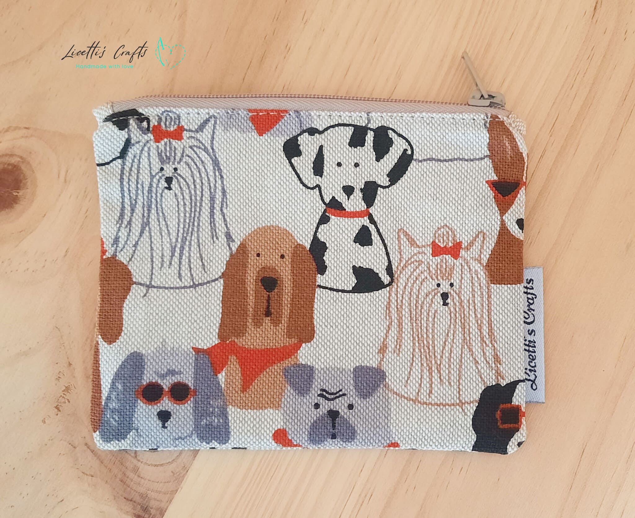 monedero de tela con perros pequeño con cremallera