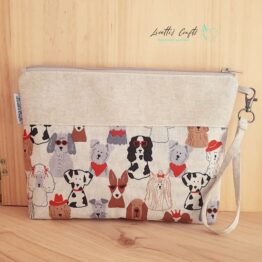 Clutch de perros artesanal en loneta – Bolso de mano original para amantes de los perros