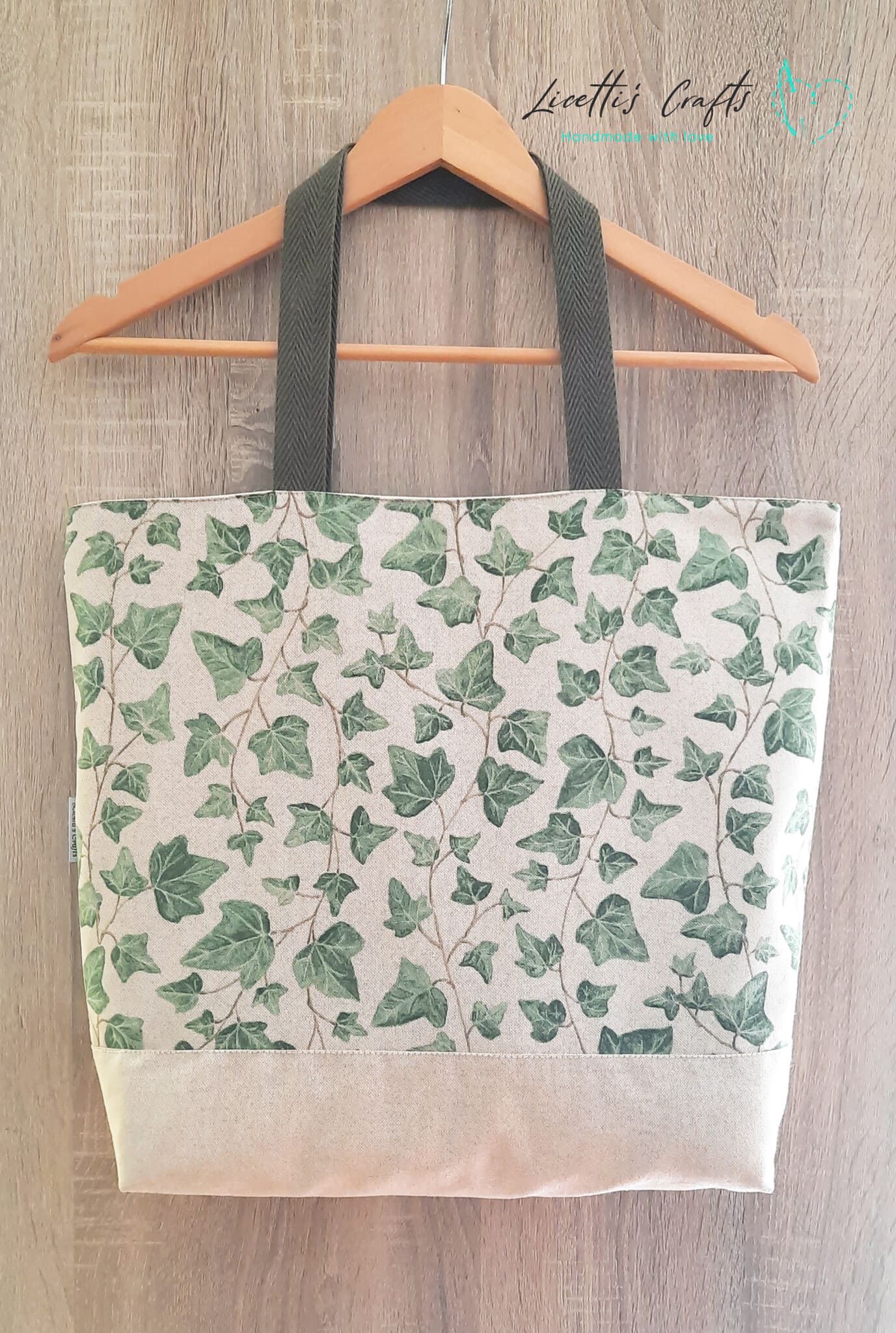 tote bag grande de tela estampado hiedra hecho a mano en España