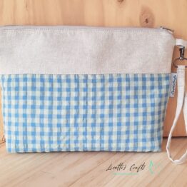 Bolso de mano vichy celeste pastel con asa hecho a mano