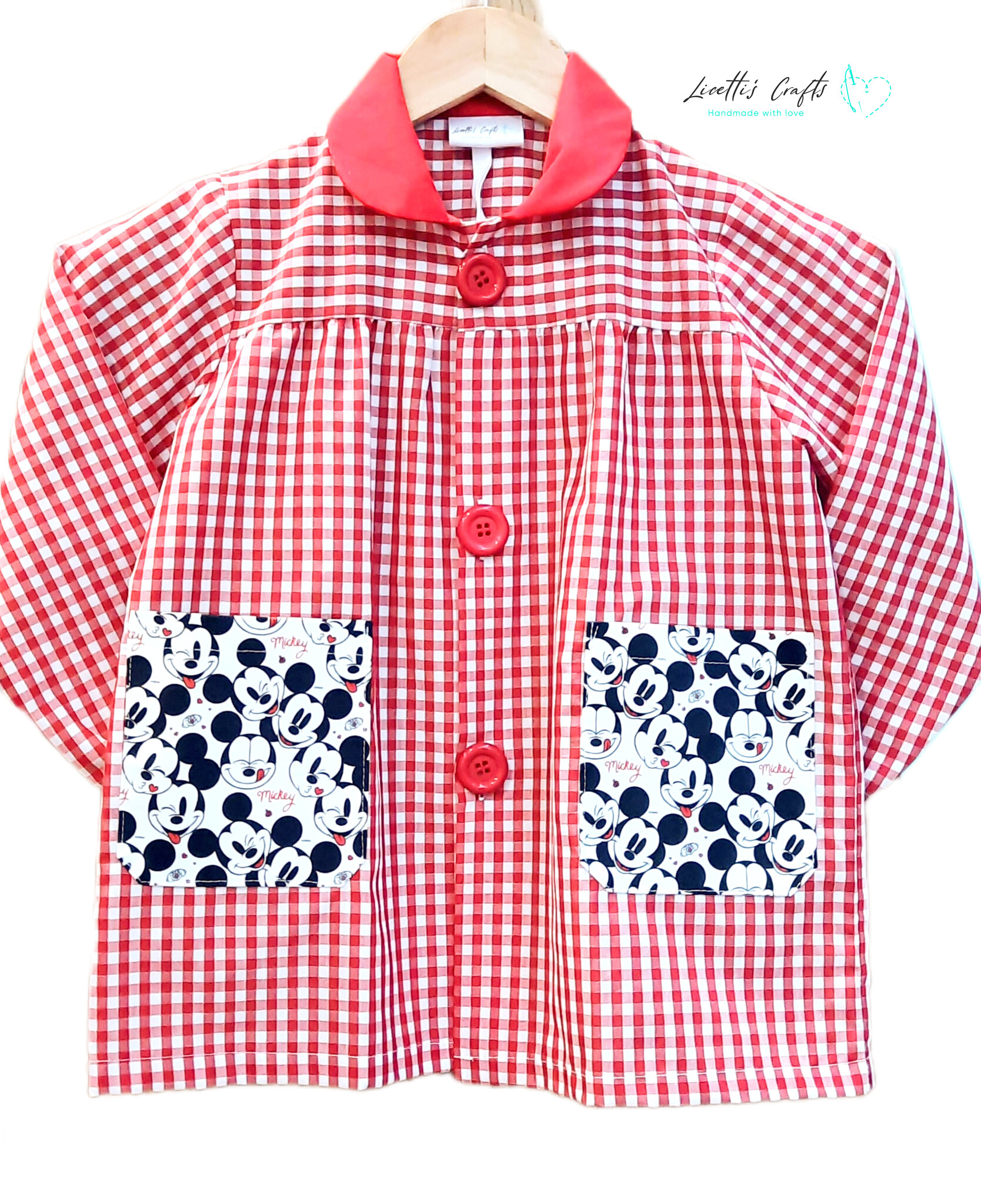 Babi escolar Mickey Mouse personalizado en vichy rojo