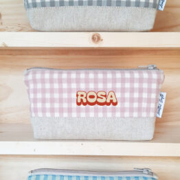 Estuche Neceser Pequeño de Tela Vichy en Tonos Suaves
